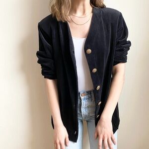 Vintage Black Velour Cardigan gold buttons small retro 80s